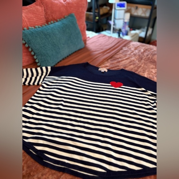 PHILOSOPHY White Navy Blue Striped Red Heart Pullover Knit Sweater 1X - Picture 4 of 5